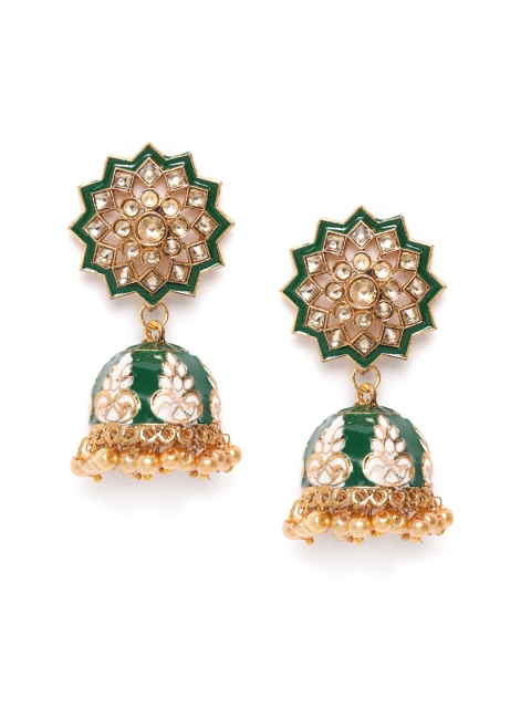damani Green & Off-White Antique Gold-Plated Stone-Studded Enamelled Dome Shaped Jhumkas
damani Green & Off-White Antique Gold-Plated Stone-Studded Enamelled Dome Shaped Jhumkas