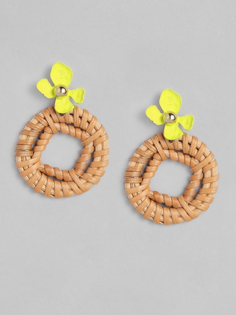 DressBerry Yellow & Brown Wood Drop Earrings