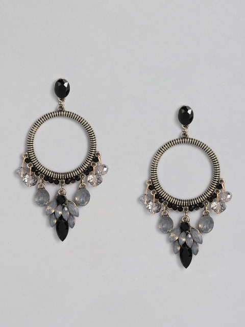 DressBerry Black Gold Plated Circular Drop Earrings