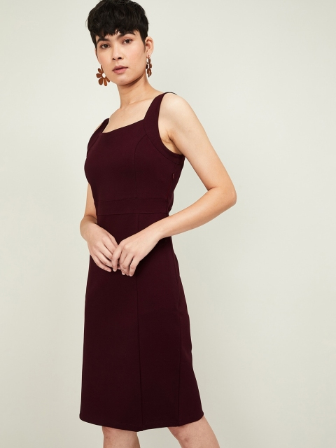 CODE by Lifestyle Women Burgundy Solid Sheath Dress