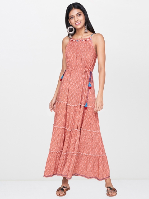 Global Desi Women Rust Pink & Off-White Printed Tiered Maxi Dress with Embroidery
Global Desi Women Rust Pink & Off-White Printed Tiered Maxi Dress with Embroidery