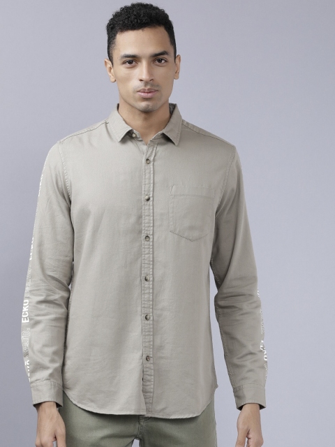 Ecko Unltd Men Grey Slim Fit Solid Casual Shirt