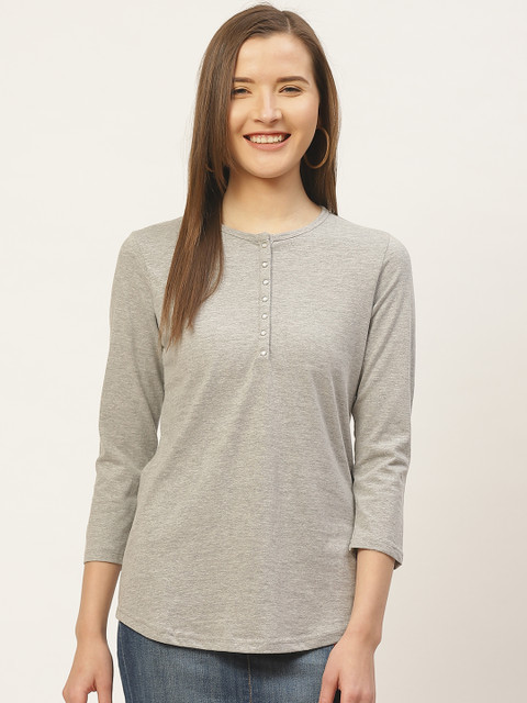 VERONIQUE Women Grey Melange Solid Henley Neck T-shirt
VERONIQUE Women Grey Melange Solid Henley Neck T-shirt