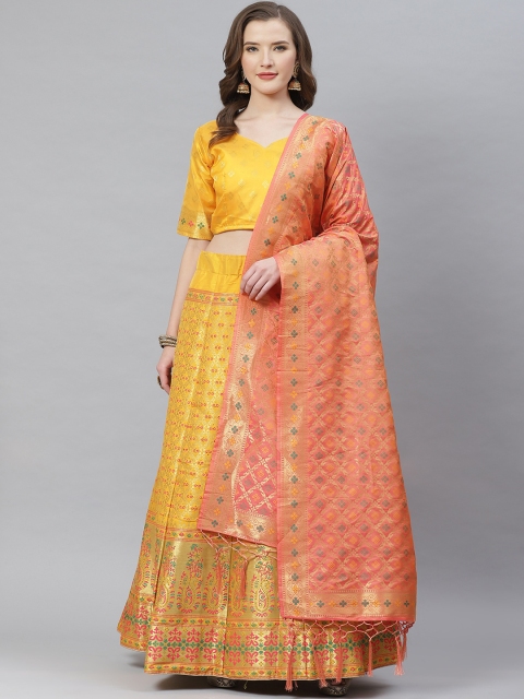 SHOPGARB Mustard Yellow Woven Semi-Stitched Lehenga & Unstitched Blouse with Dupatta
SHOPGARB Mustard Yellow Woven Semi-Stitched Lehenga & Unstitched Blouse with Dupatta