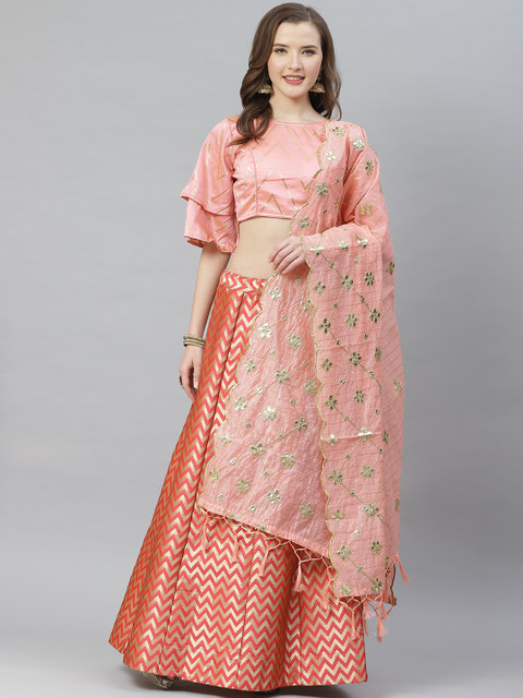 SHOPGARB Peach-Coloured & Gold-Toned Woven Design Semi-Stitched Lehenga & Unstitched Blouse with Dupatta
SHOPGARB Peach-Coloured & Gold-Toned Woven Design Semi-Stitched Lehenga & Unstitched Blouse with Dupatta