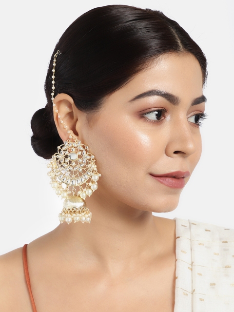 LAIDA Gold-Toned & White Kundan-Studded Handcrafted Dome Shaped Jhumkas with Earchain
LAIDA Gold-Toned & White Kundan-Studded Handcrafted Dome Shaped Jhumkas with Earchain