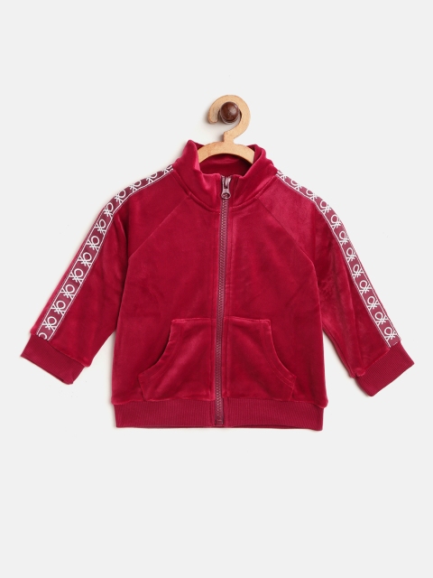 United Colors of Benetton Girls Maroon Velour Solid Sweatshirt