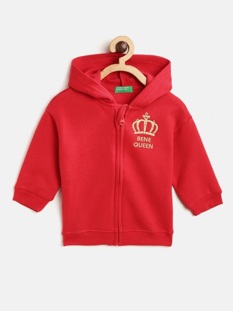 United Colors of Benetton Girls Red Solid Hooded Sweatshirt