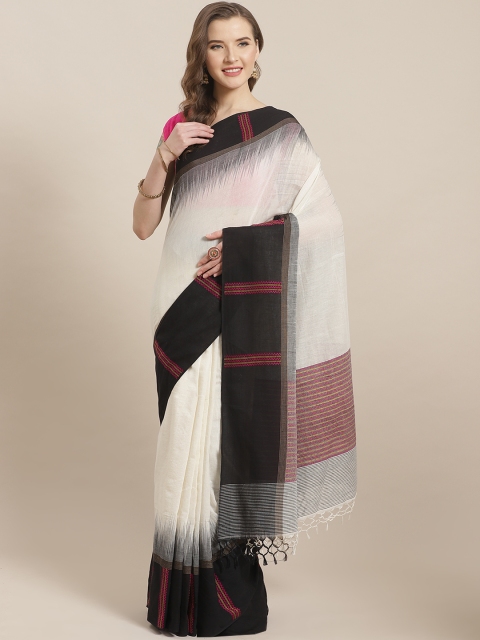 ADITRI Cream-Coloured & Black Woven Design Saree