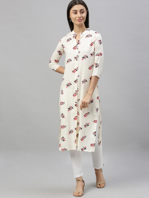 MIMOSA Women White Printed Straight Kurta