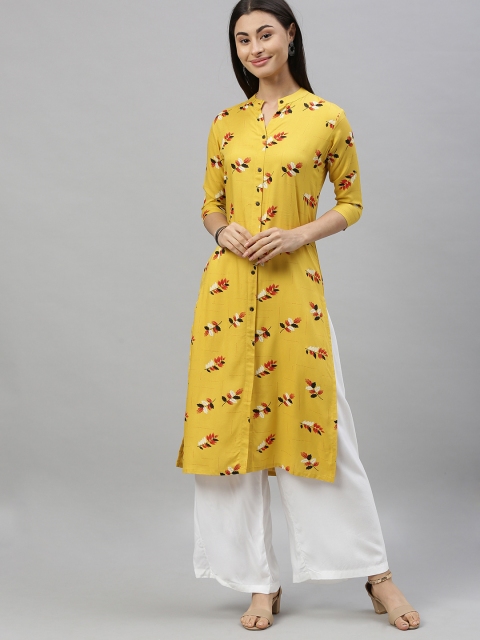MIMOSA Women Yellow & Black Printed Straight Kurta