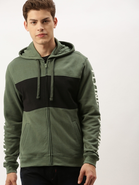 Flying Machine Men Olive Green & Black Colourblocked Hooded Sweatshirt with Print Detail
Flying Machine Men Olive Green & Black Colourblocked Hooded Sweatshirt with Print Detail