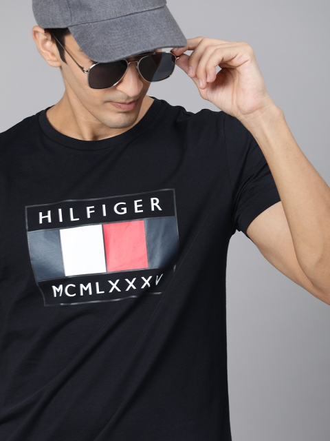 Tommy Hilfiger Men Navy Blue Printed Round Neck T-shirt