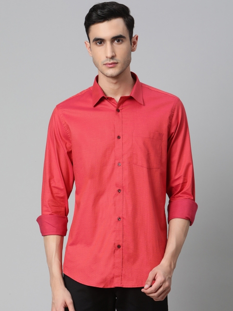 Blackberrys Men Coral Red Dual-Toned Slim Fit Knitted Casual Shirt