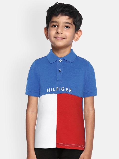 Tommy Hilfiger Boys Blue & White Colourblocked Polo Collar T-shirt