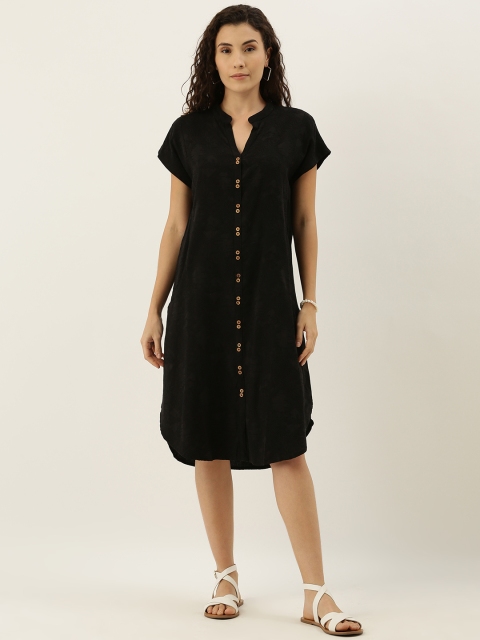 MERAKI Women Black Self Design Shirt Dress