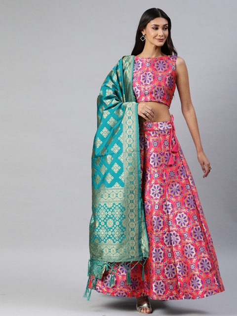 DIVASTRI Pink & Green Woven Design Semi-Stitched Lehenga & Unstitched Blouse with Dupatta
DIVASTRI Pink & Green Woven Design Semi-Stitched Lehenga & Unstitched Blouse with Dupatta