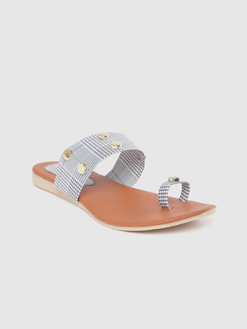 Padvesh Women White & Navy Blue Prince of Wales Checked One Toe Flats with Studded Detail
Padvesh Women White & Navy Blue Prince of Wales Checked One Toe Flats with Studded Detail