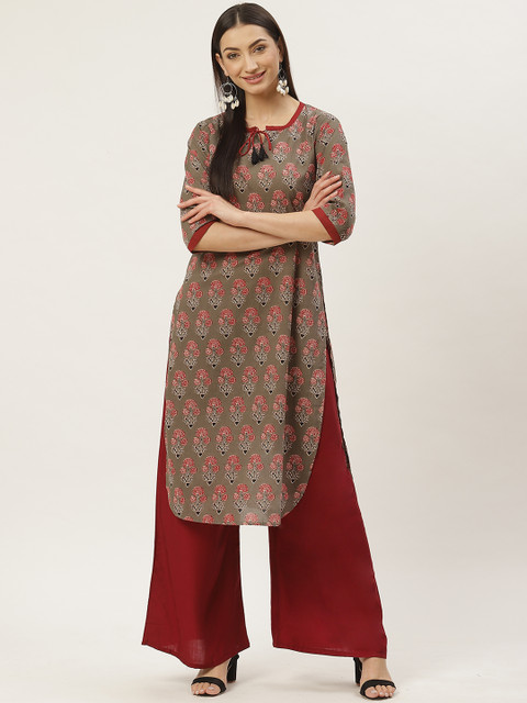 Maaesa Women Grey & Maroon Printed Straight Kurta
Maaesa Women Grey & Maroon Printed Straight Kurta