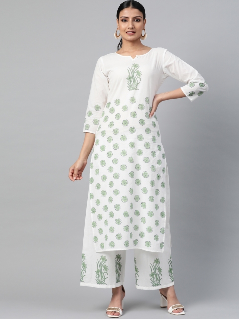 AASI - HOUSE OF NAYO Women White & Green Ethnic Motif Block Print Kurta with Palazzos
AASI - HOUSE OF NAYO Women White & Green Ethnic Motif Block Print Kurta with Palazzos