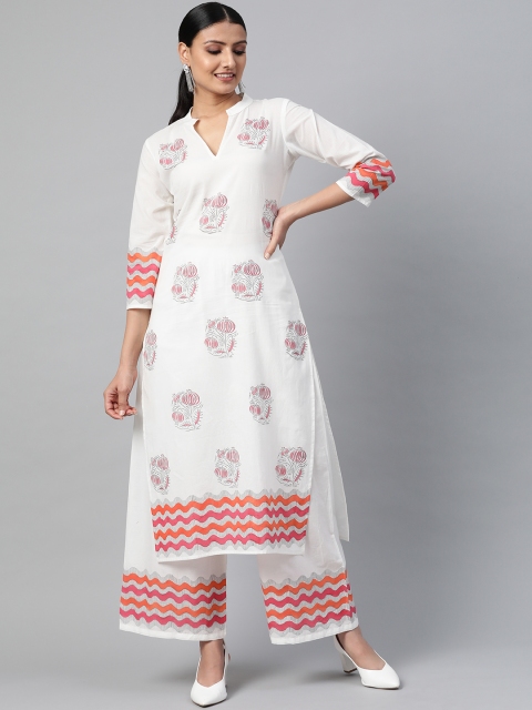 AASI - HOUSE OF NAYO Women White & Pink Ethnic Motif Block Print Kurta with Palazzos
AASI - HOUSE OF NAYO Women White & Pink Ethnic Motif Block Print Kurta with Palazzos