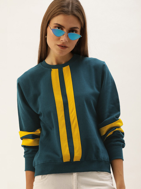 The Dry State Women Teal Blue & Mustard Yellow Striped Pullover Sweatshirt
The Dry State Women Teal Blue & Mustard Yellow Striped Pullover Sweatshirt
