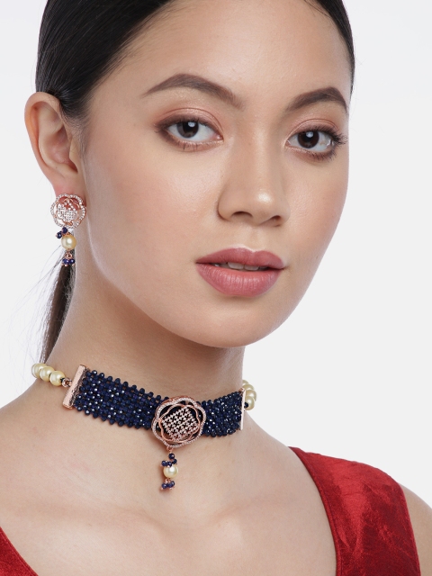Carlton London Navy Blue Rose Gold-Plated CZ-Studded Beaded Handcrafted Jewellery Set
Carlton London Navy Blue Rose Gold-Plated CZ-Studded Beaded Handcrafted Jewellery Set