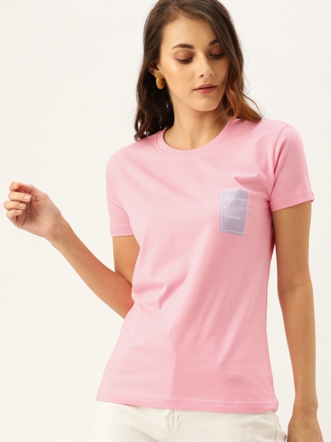 Difference of Opinion Women Pink Solid Round Neck Pure Cotton T-shirt With Printed Detailing
Difference of Opinion Women Pink Solid Round Neck Pure Cotton T-shirt With Printed Detailing