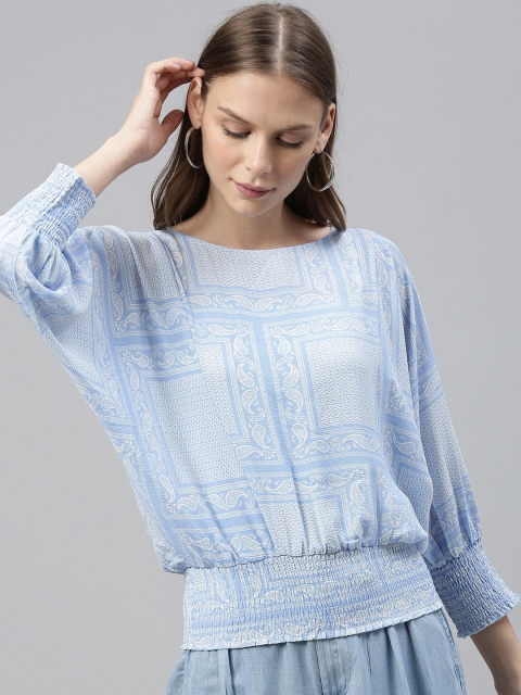 Vero Moda Women Blue Printed Blouson Top