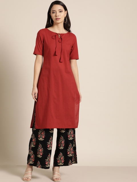 Moda Rapido Women Maroon Solid Straight Kurta