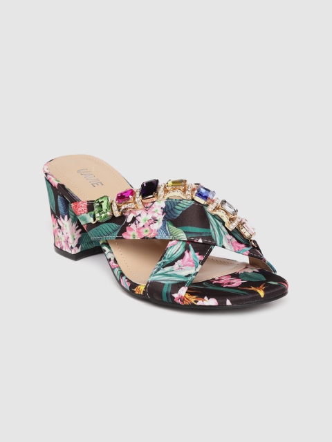 Lavie Women Black & Green Printed Sandals