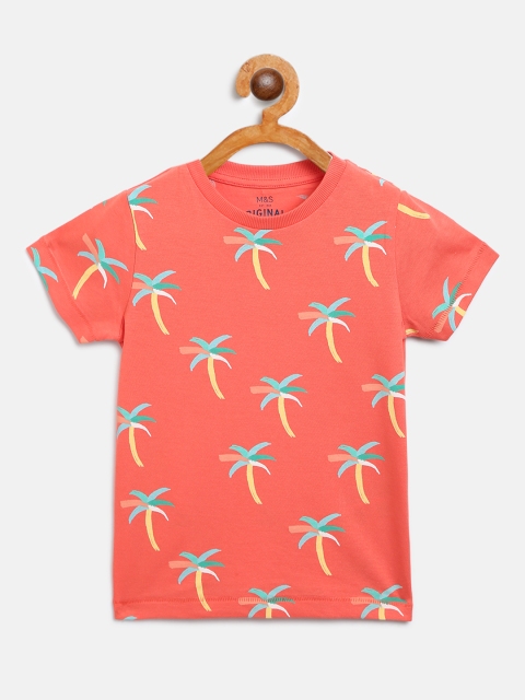 Marks & Spencer Boys Coral Orange Printed Round Neck T-shirt