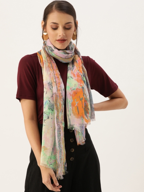 Ayesha Women Pink & Beige Printed Scarf