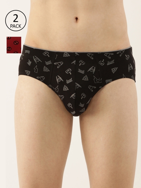 Zoiro Men Pack of 2 Printed Basic Briefs, Black