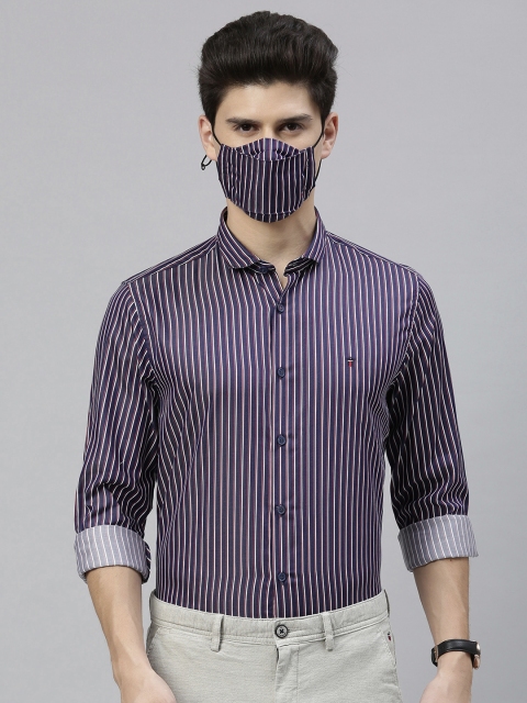 Louis Philippe Sport Men Navy Blue Slim Fit Striped Formal Shirt