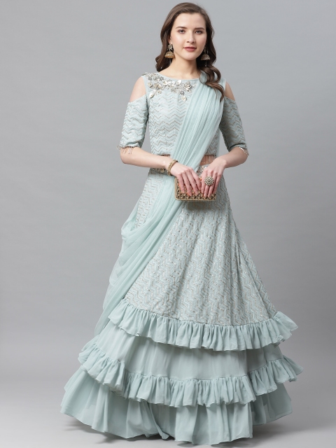 KHALOM Blue Ready to Wear Embroidered Layered Lehenga with Blouse & Attached Dupatta
KHALOM Blue Ready to Wear Embroidered Layered Lehenga with Blouse & Attached Dupatta