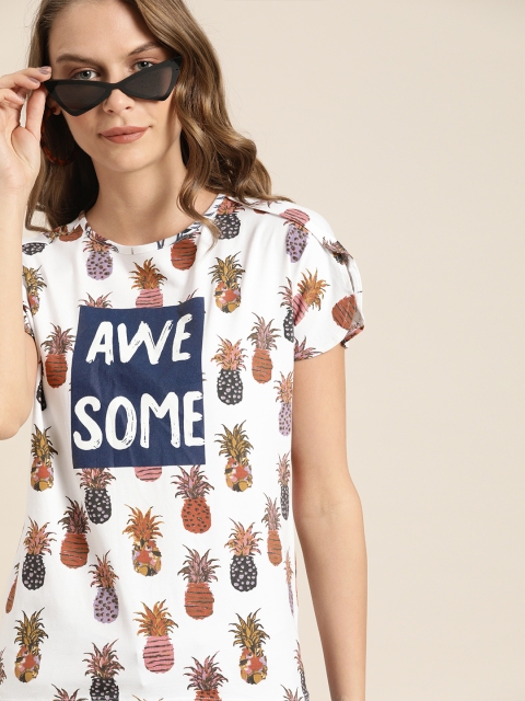 Moda Rapido Women White & Rust Orange Tropical Print T-shirt with Typography Print Detail
Moda Rapido Women White & Rust Orange Tropical Print T-shirt with Typography Print Detail