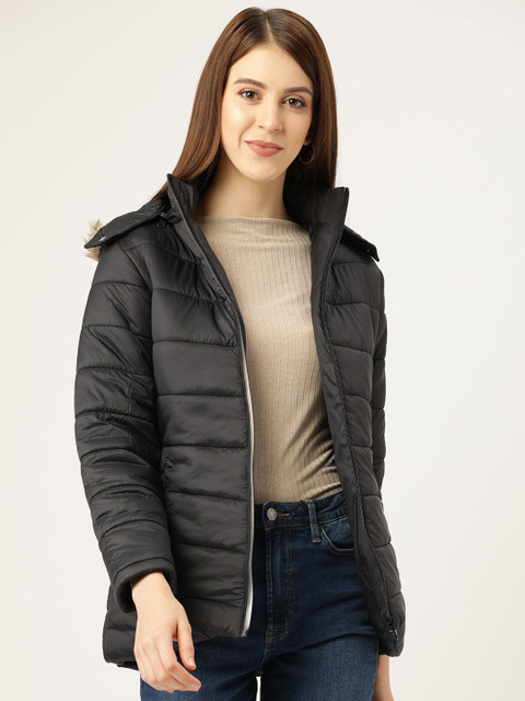 Okane Women Black Solid Hooded Parka Jacket
Okane Women Black Solid Hooded Parka Jacket