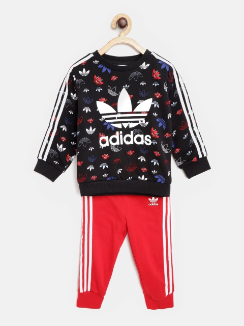 ADIDAS Originals Kids Black & Red Brand Logo Print Crew Tracksuit