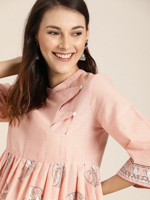 Taavi Women Peach-Coloured & White Madhubani Hand Block Printed Wrap Pure Cotton Top with Gathers
Taavi Women Peach-Coloured & White Madhubani Hand Block Printed Wrap Pure Cotton Top with Gathers