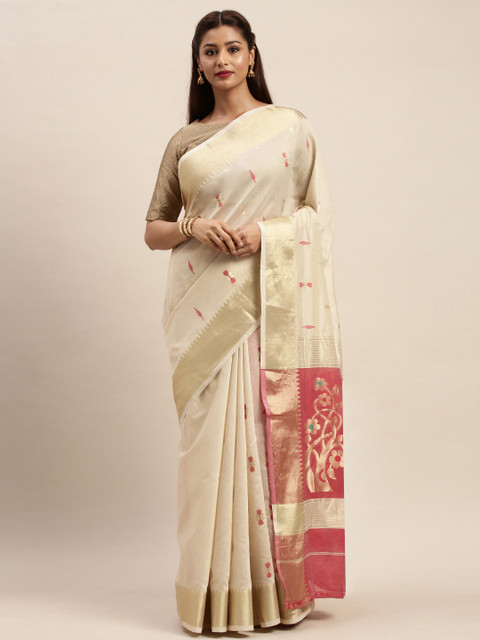 SANGAM PRINTS Cream-Coloured & Pink Pure Cotton Woven Design Kota Saree
SANGAM PRINTS Cream-Coloured & Pink Pure Cotton Woven Design Kota Saree