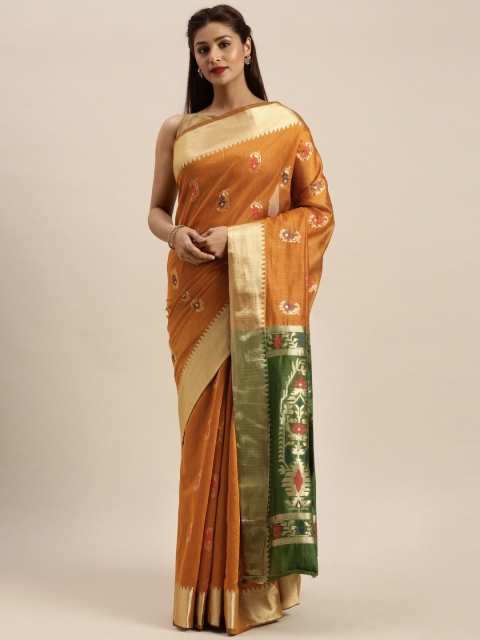 SANGAM PRINTS Rust Orange & Green Cotton Blend Woven Design Handloom Kanjeevaram Saree
SANGAM PRINTS Rust Orange & Green Cotton Blend Woven Design Handloom Kanjeevaram Saree