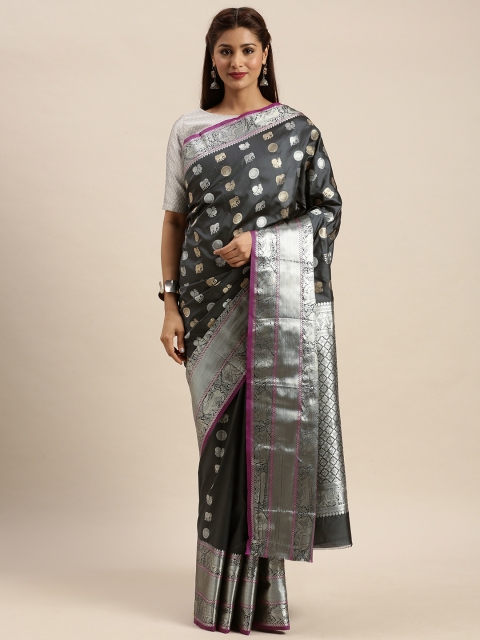 SANGAM PRINTS Charcoal Grey & Silver-Coloured Pure Silk Woven Design Kanjeevaram Saree
SANGAM PRINTS Charcoal Grey & Silver-Coloured Pure Silk Woven Design Kanjeevaram Saree