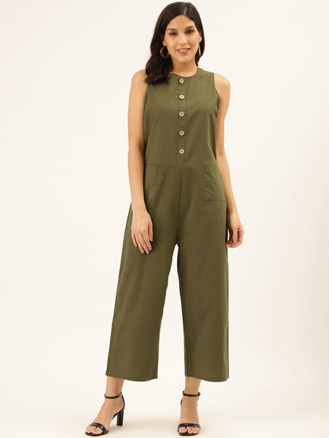 Trend Arrest Women Olive Green Solid Boiler Jumpsuit 
Trend Arrest Women Olive Green Solid Boiler Jumpsuit