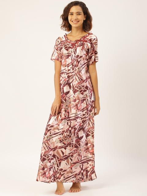 Sweet Dreams Women Peach-Coloured & Brown Satin Finish Geometric Print Maxi Nightdress
Sweet Dreams Women Peach-Coloured & Brown Satin Finish Geometric Print Maxi Nightdress