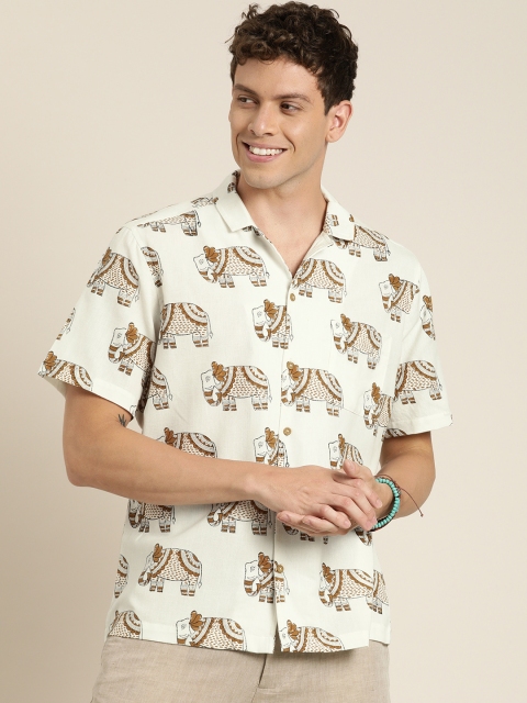Taavi Men Off-White & Brown Madhubani Hand Block Printed Casual Shirt With Cuban Collar
Taavi Men Off-White & Brown Madhubani Hand Block Printed Casual Shirt With Cuban Collar
