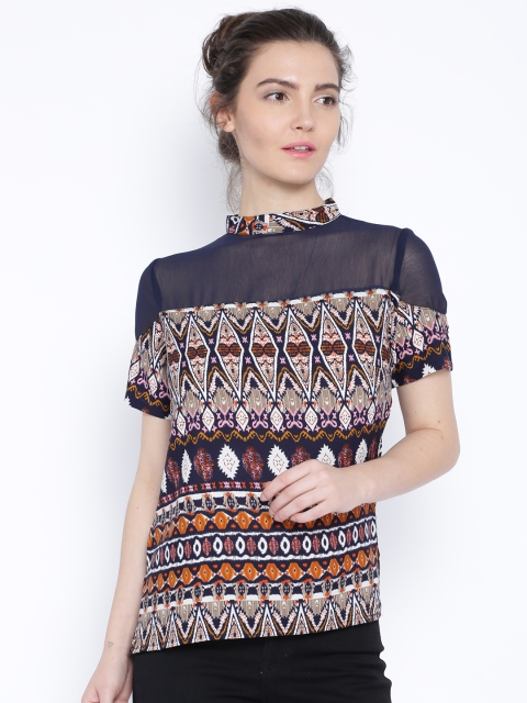 Akiva Navy Printed Top, Navy blue
