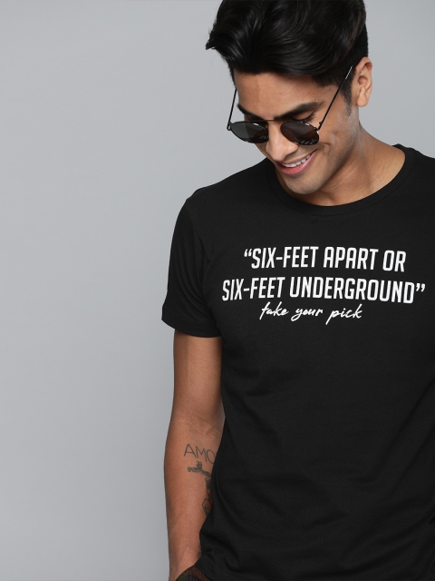 HERE&NOW Men Black Printed Round Neck T-shirt