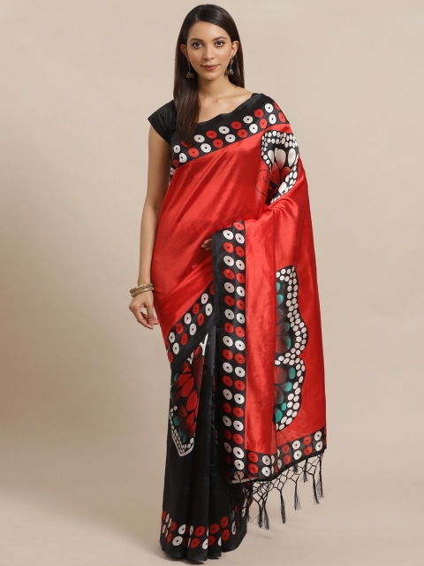 KALINI Black & Red Butterfly Printed Saree