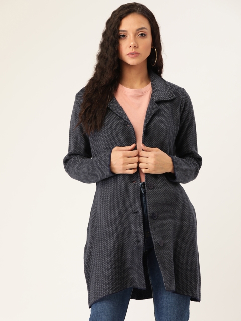 American Eye Women Navy Blue & Charcoal Grey Geometric Self Design Longline Cardigan
American Eye Women Navy Blue & Charcoal Grey Geometric Self Design Longline Cardigan